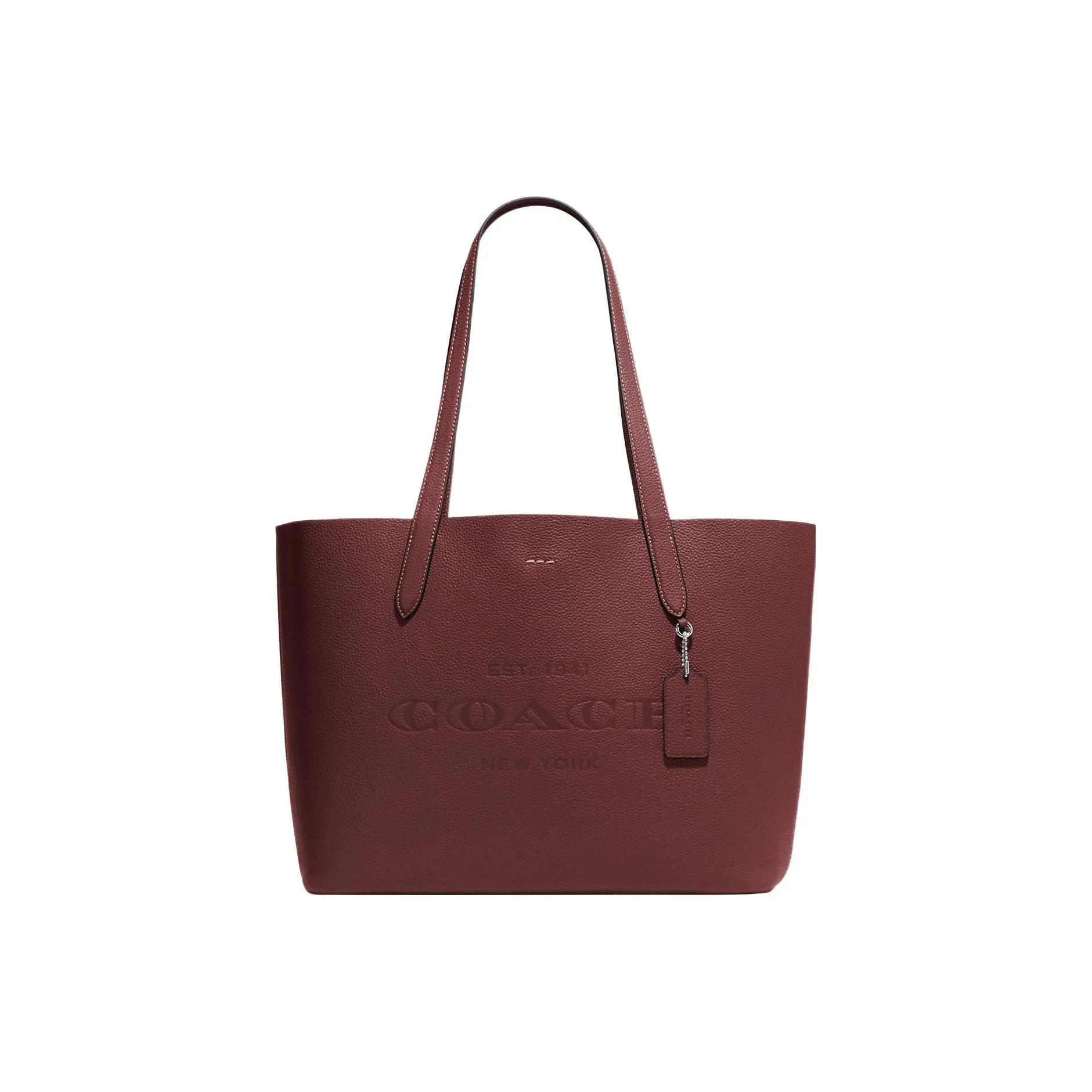 COACH Pebbled Leather Tote Bag, Shopping Bag, Handbag, Shoulder Bag Women's Dark Red