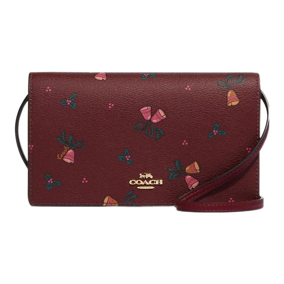 COACH Anna Leather With Coated Canvas Handheld Shoulder Bag, Crossbody Bag Trumpets Women's Cherry Red