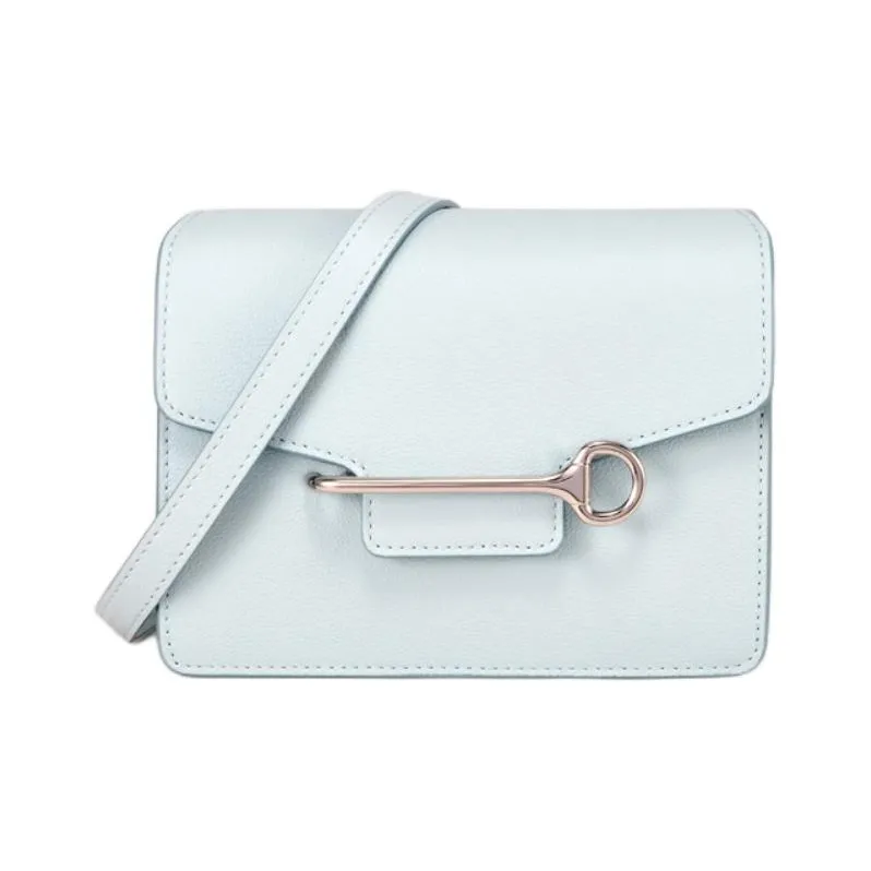 DISSONA Коровья кожа Маленькая квадратная сумка через плечо Маленькая женская светло-синяя