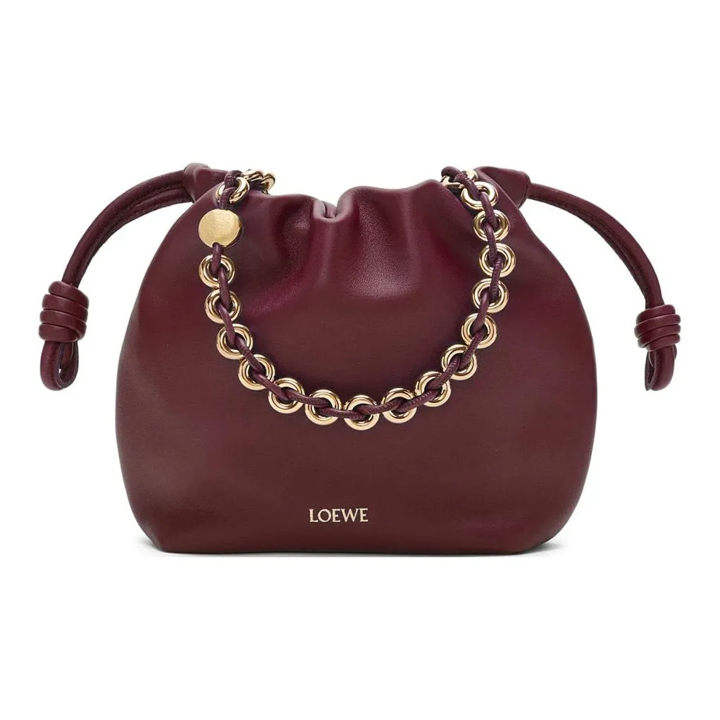 LOEWE Flamenco Nappa Sheepskin One Shoulder Crossbody Clutch Mini Women's Dark Burgundy Red