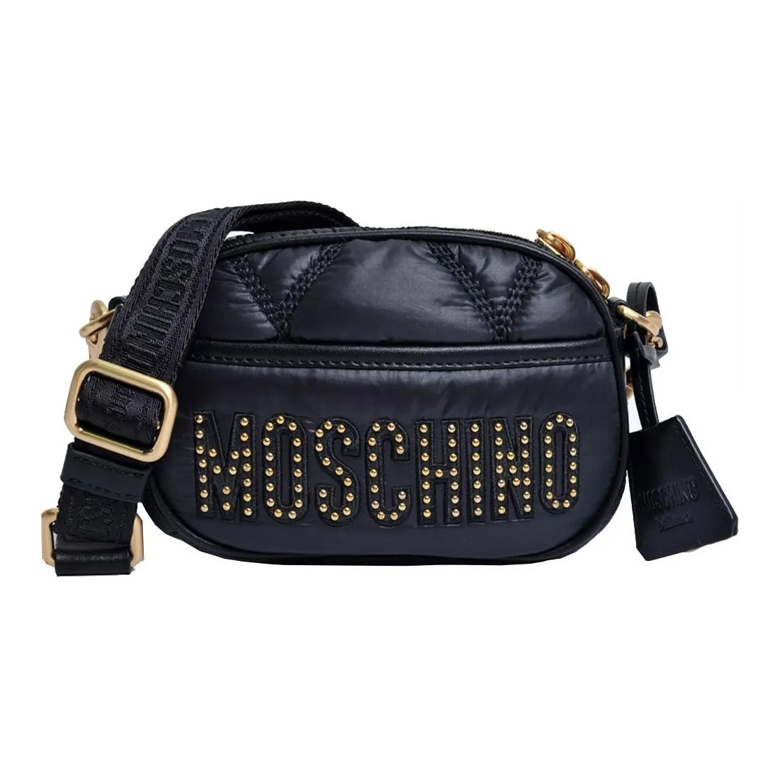 MOSCHINO Nylon With Cow Leather Shoulder Bag, Crossbody Bag Women's Black