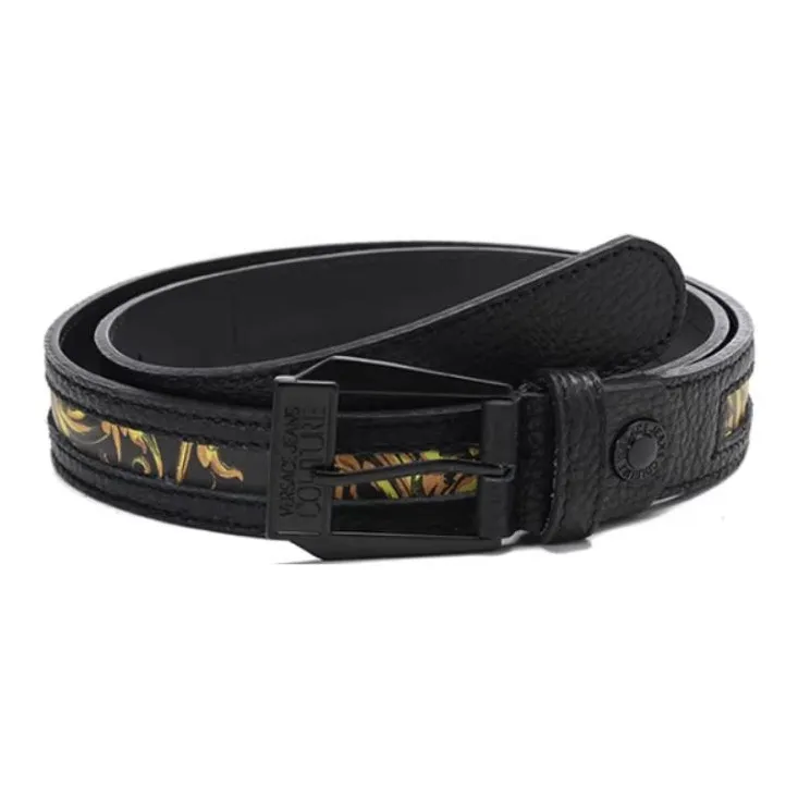 VERSACE Резные Буква Застежка Кожаные Ремни Мужские Черные Ширина 3 см