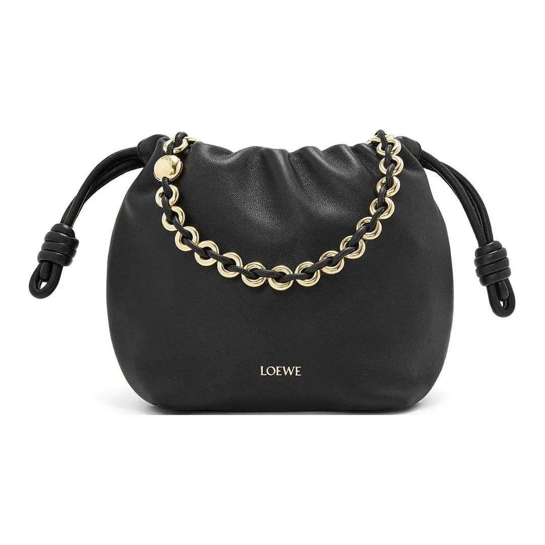 LOEWE Flamenco Nappa Sheepskin One Shoulder Crossbody Clutch Mini Women's Black