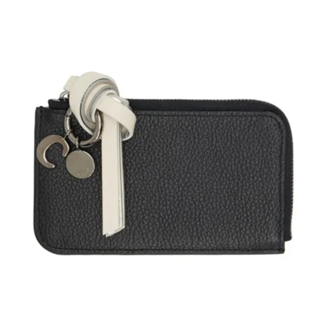 Chloe Alphabet Grain Cow Leather Wallet Women's Black