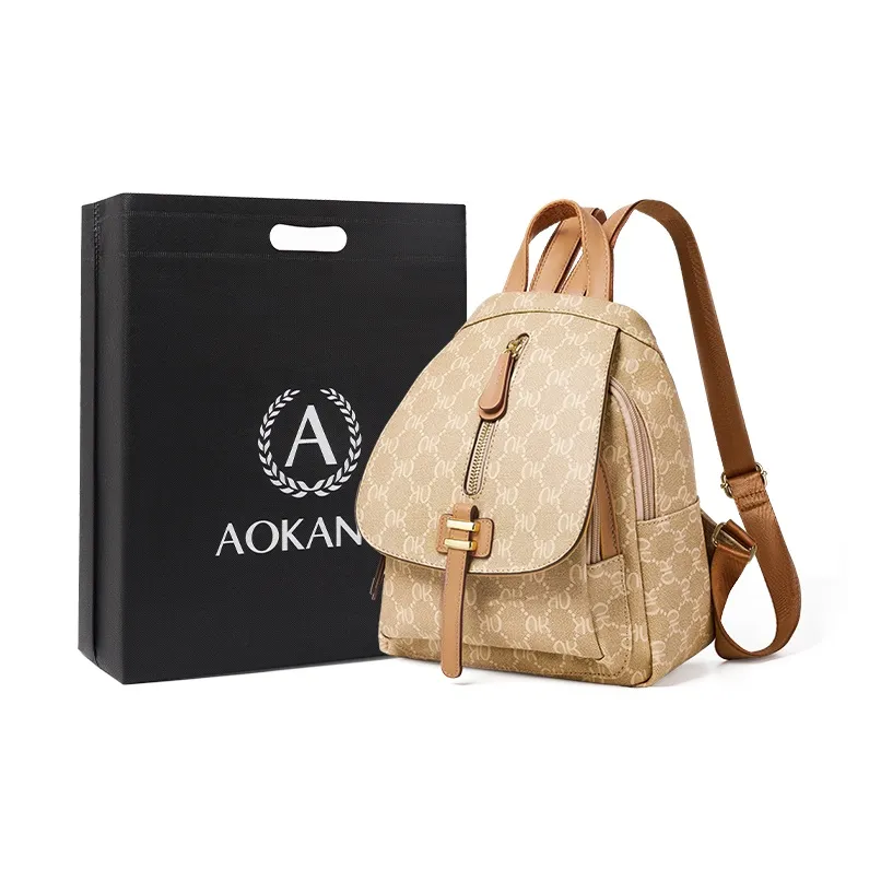 AOKANG Pvc Business Bag, Schooling Bag, Travel Backpack Large Size Women's Brown/Coffee