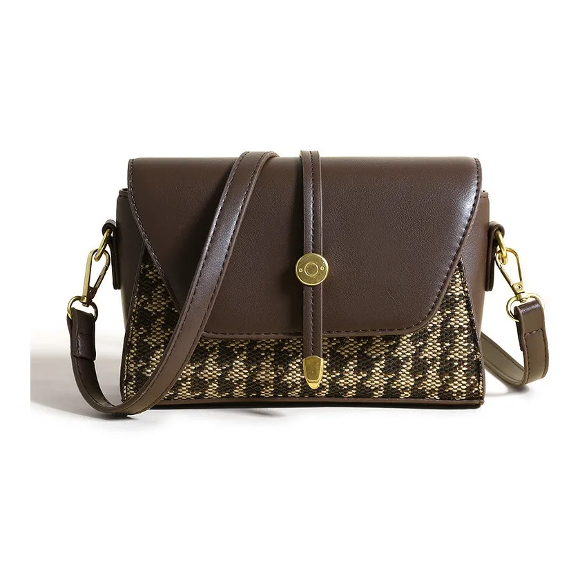 GATOER Маленькая квадратная сумка женская премиум-класса Feel с узором "гусиная лапка" сумка на плечо обычный коричневый