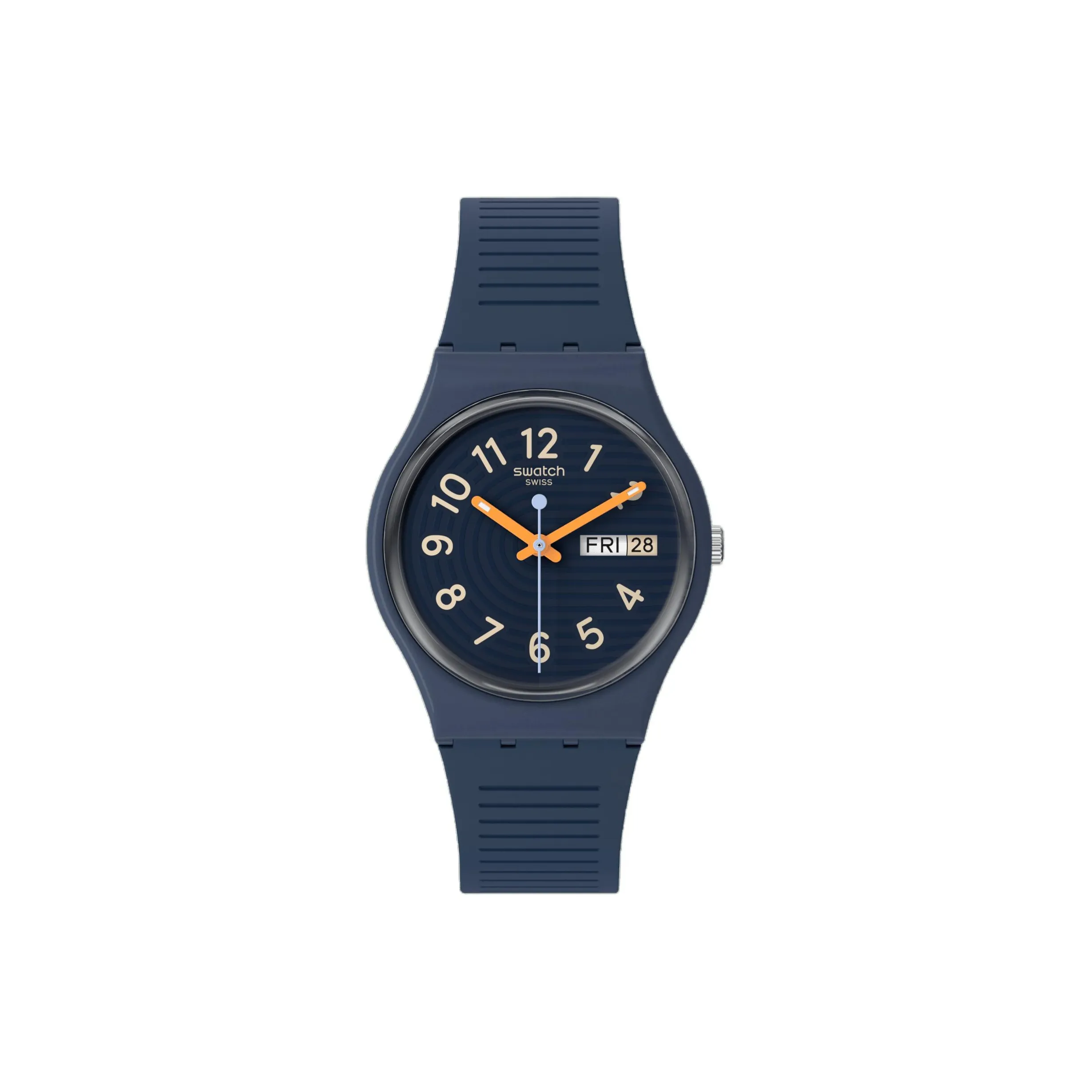 Swatch Essentials Collection Кварцевый механизм Унисекс Часы 34 мм Синий циферблат Bio Based Материал Корпус Часы Силиконовый ремешок