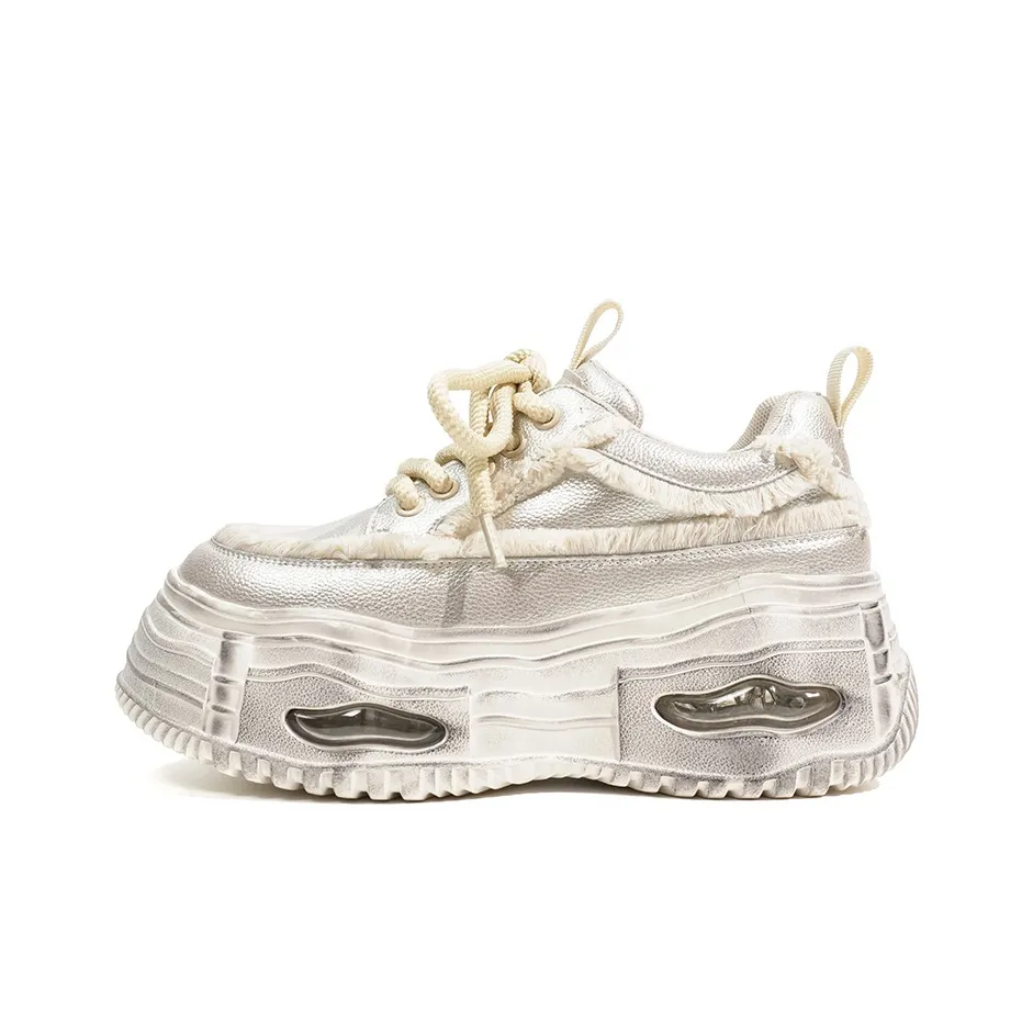 XIAOFAMIAO Low Top Chunky Sneakers Women's Champagne Silver