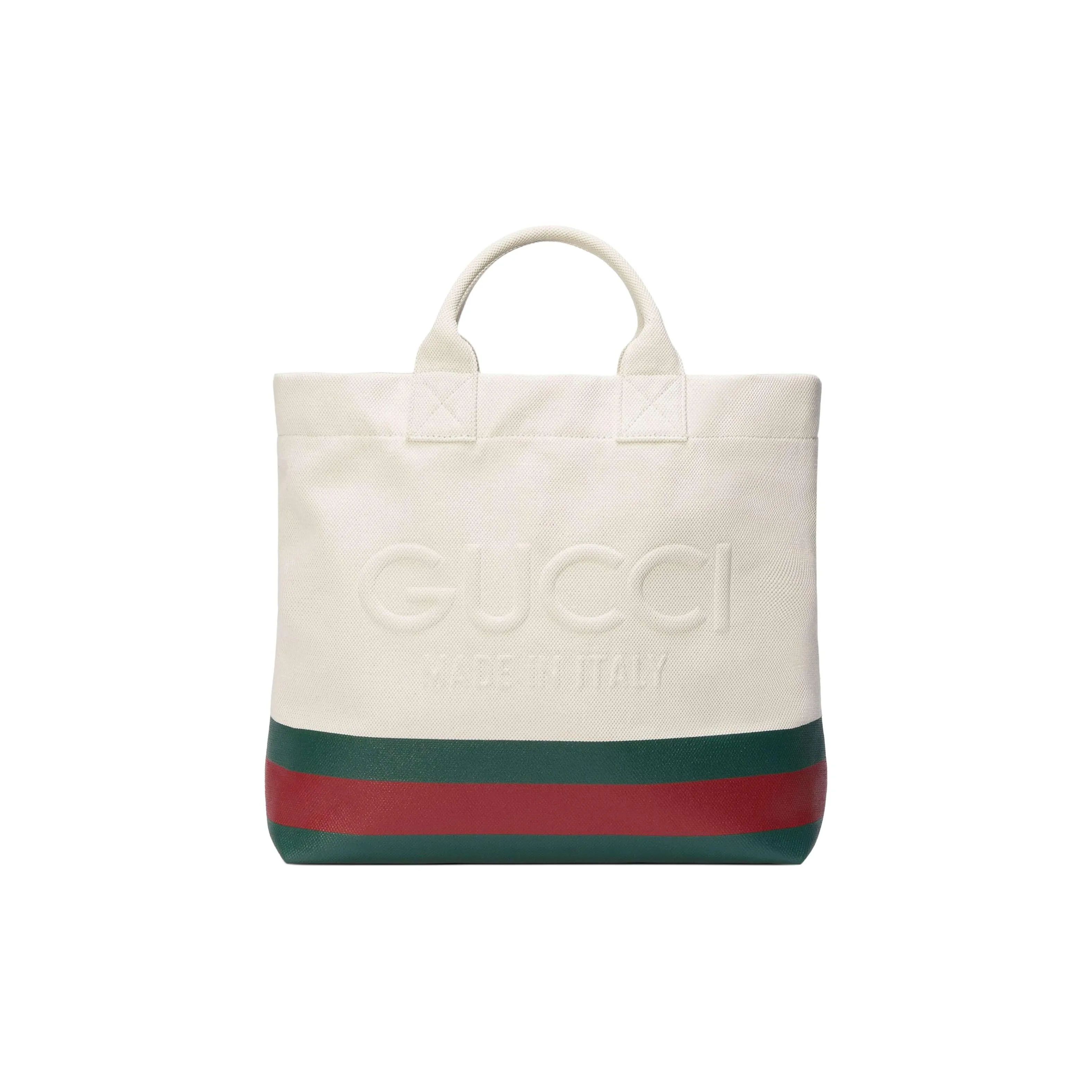 GUCCI Natural Canvas Tote Bag Shopping Bag Shoulder Bag Crossbody Bag Handbag Canvas Bag Medium Size Men's White Green