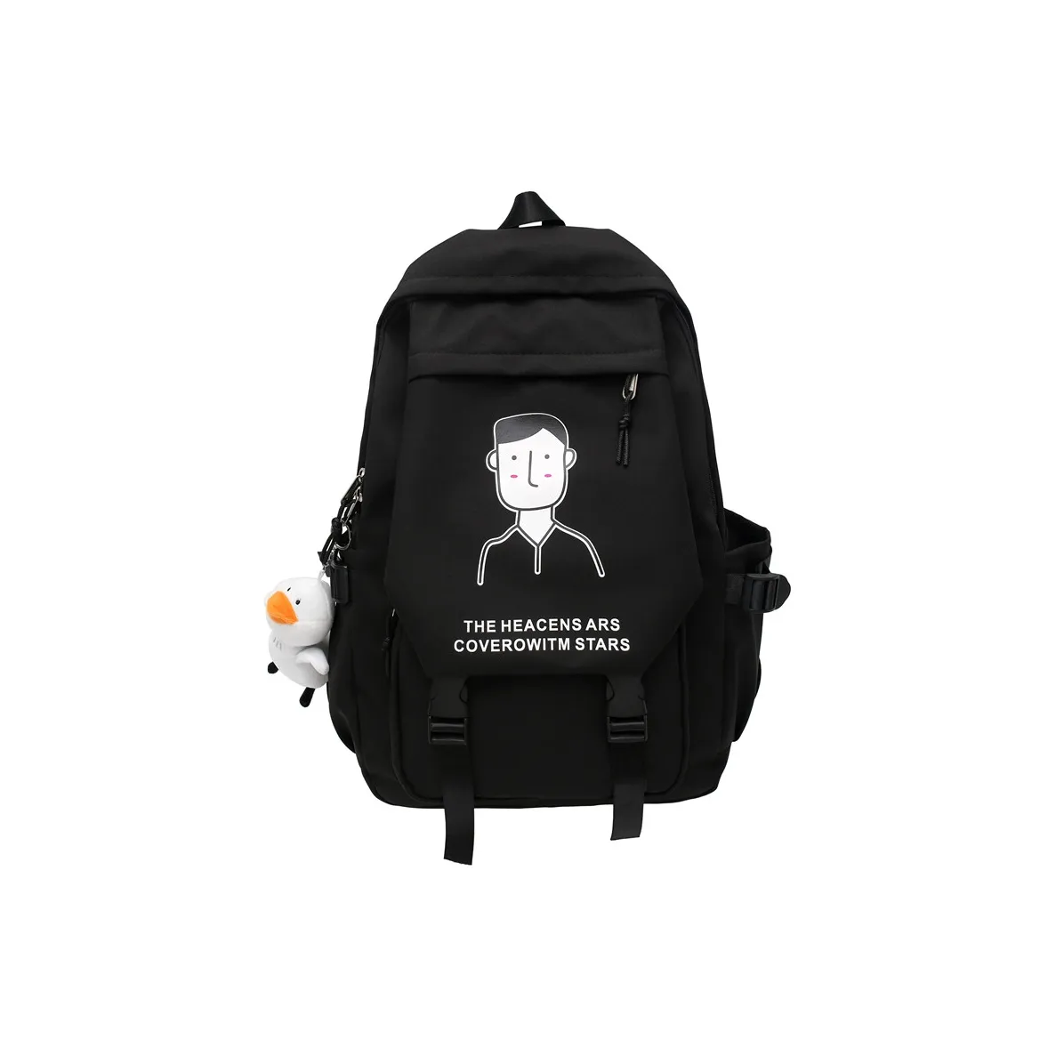 Travel Nylon Backpacks Regular Unisex Black/White