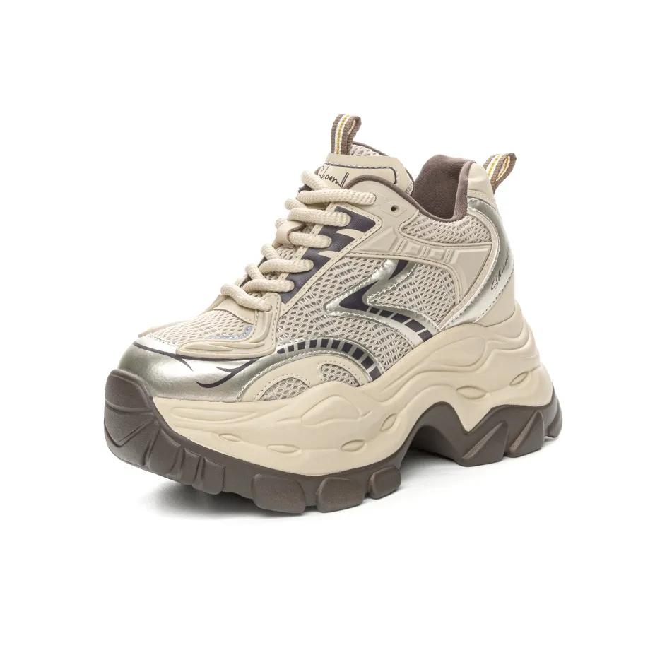 Shoe Cabinet Floral Language Slip-Resistant Height Increasing Low-Top Chunky Sneakers Women's
