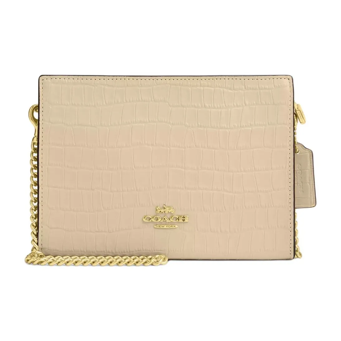 COACH Slim Crossbody Crocodile Embossed Leather Shoulder Bag, Crossbody Bag Trumpets Women's Gold With Ivory