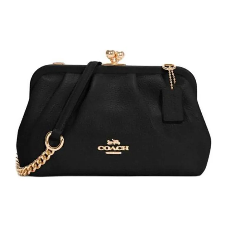 COACH Kisslock Leather Cloud Bag, Chain Bag, Shoulder Bag, Crossbody Bag Women's Black
