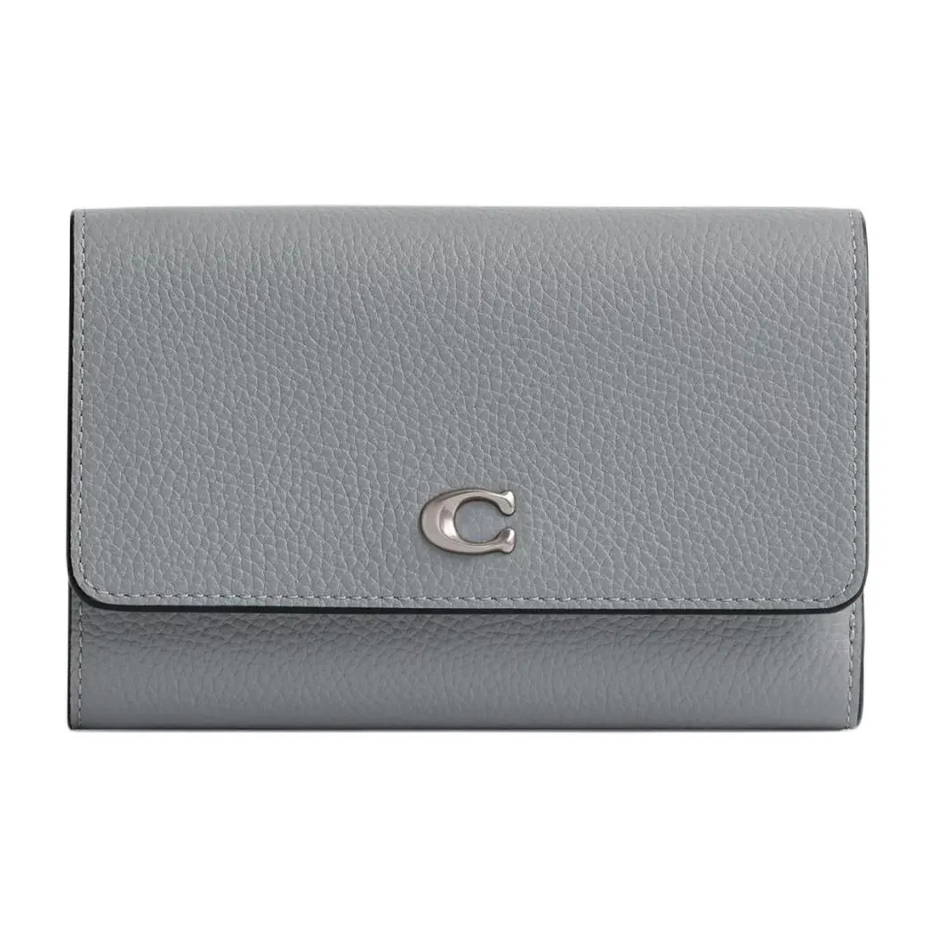 COACH Polished Pebble Leather Wallet Mini Women's Gray Blue