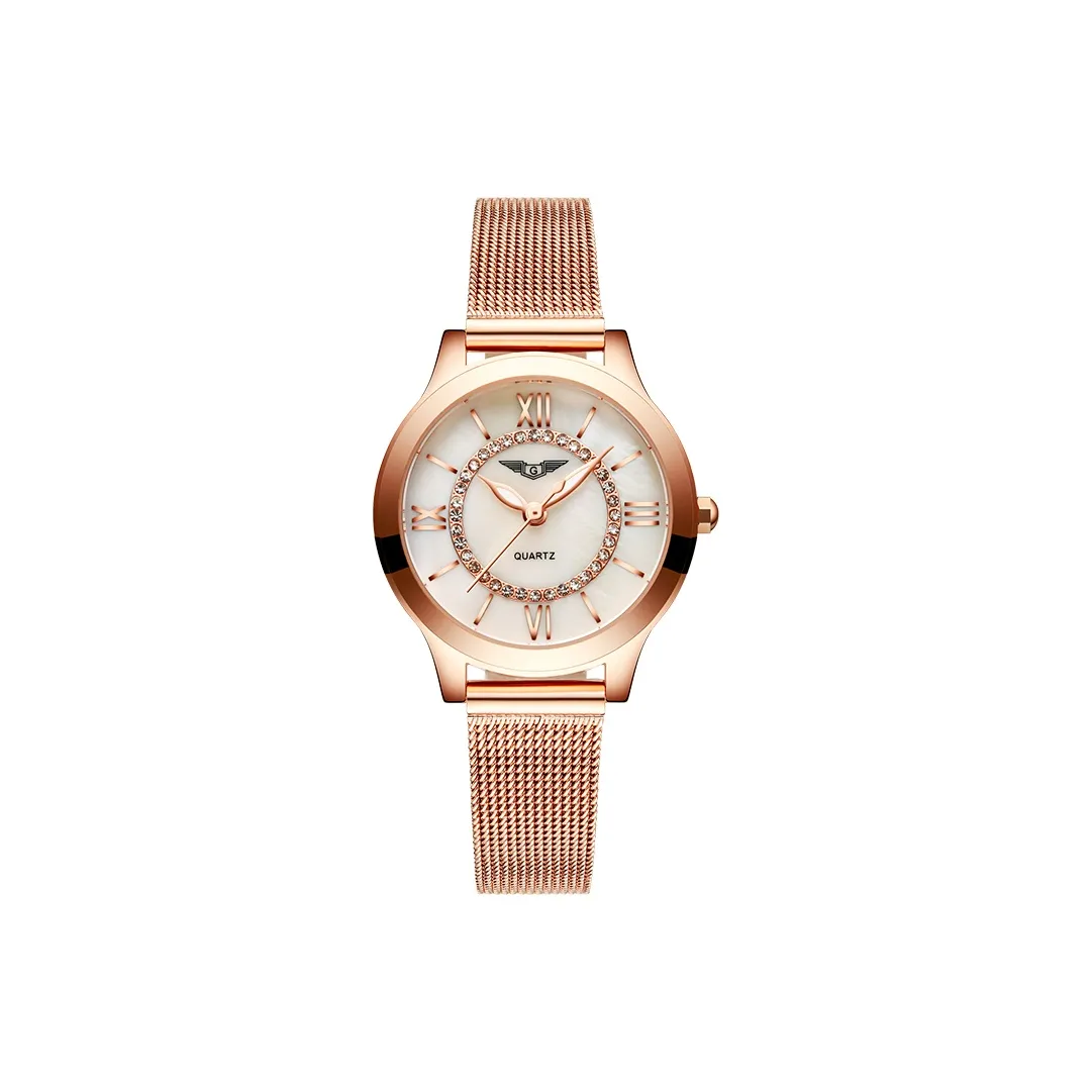 GUANQIN Кварцевый механизм ремешок из нержавеющей стали женские часы белый циферблат