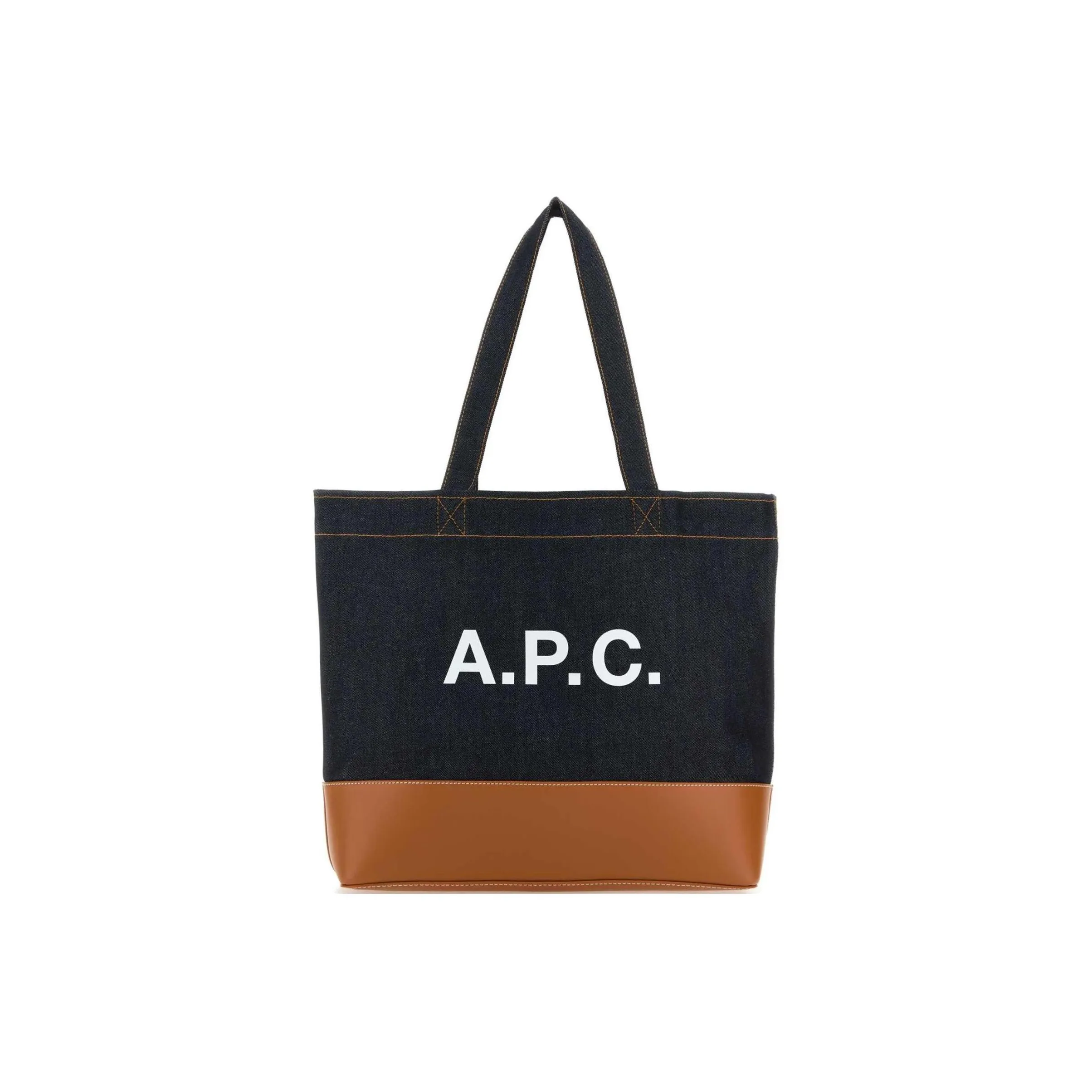 A.P.C . Axel Logo Printed Denim Tote Bag