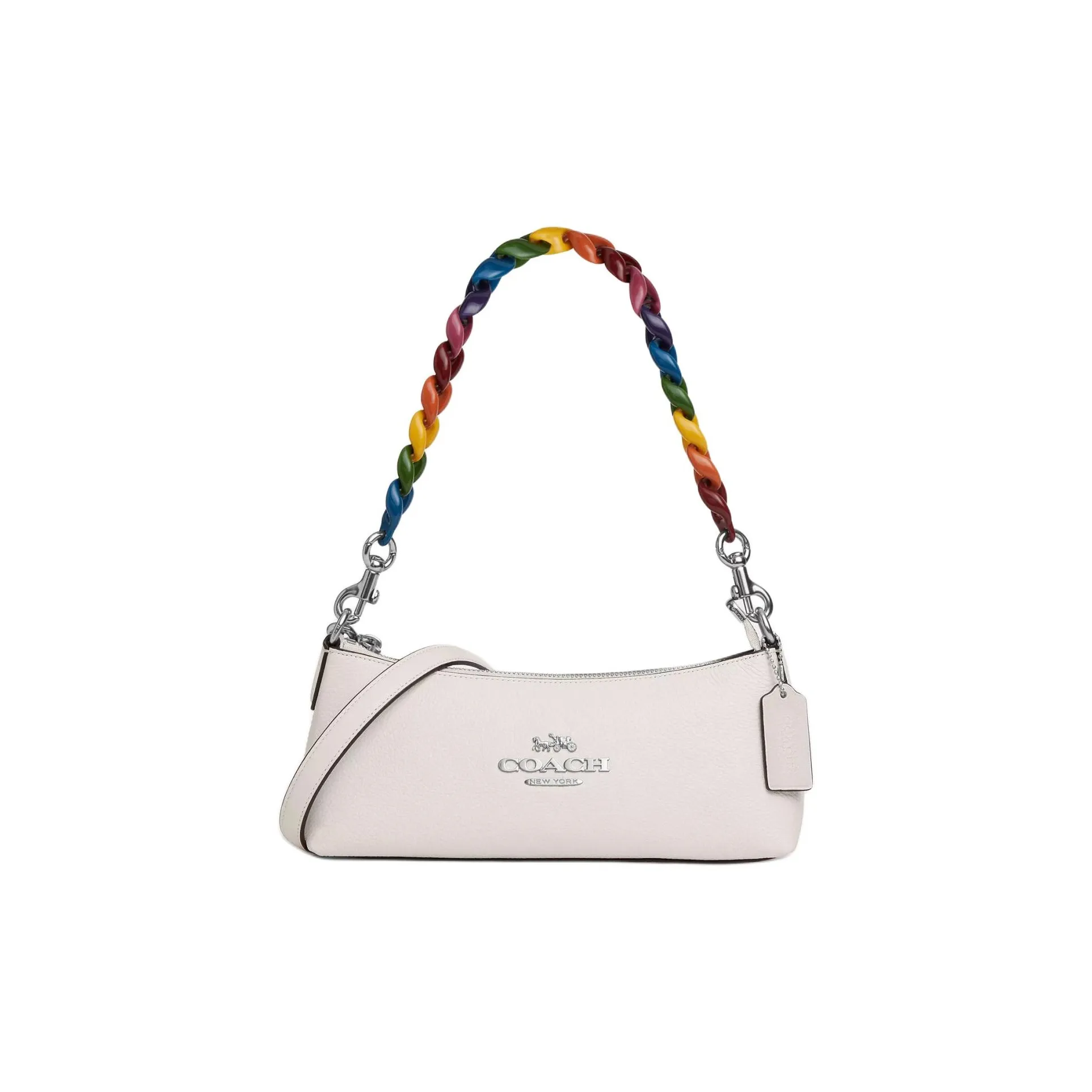 COACH Charlotte Утонченный Каменная Кожа Багет Сумка Сумка через плечо Женская Серебряная и Меловая Разноцветная