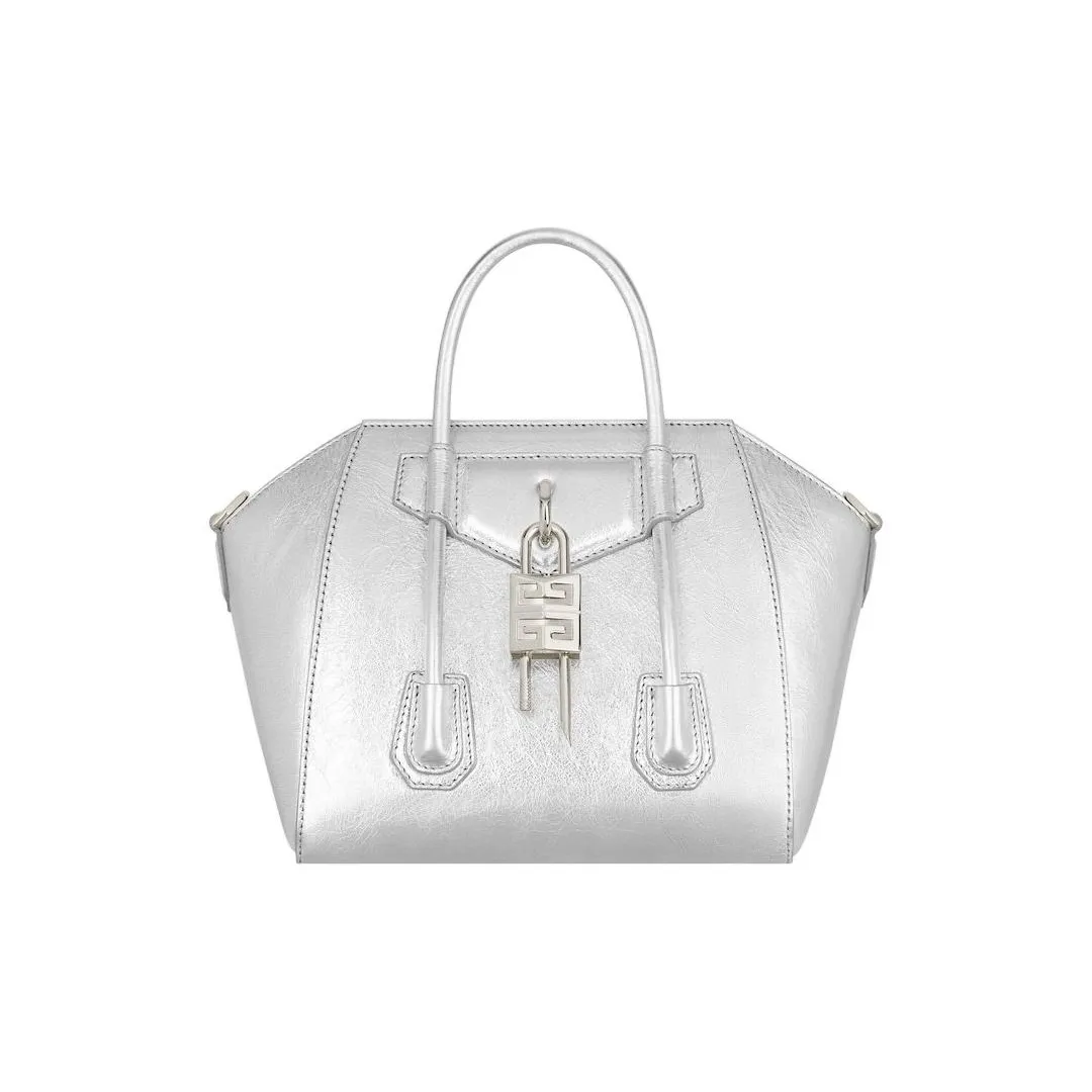 Givenchy Antigona Lock Cow Leather Shoulder Bag, Crossbody Bag, Handbag Mini Women's Silver