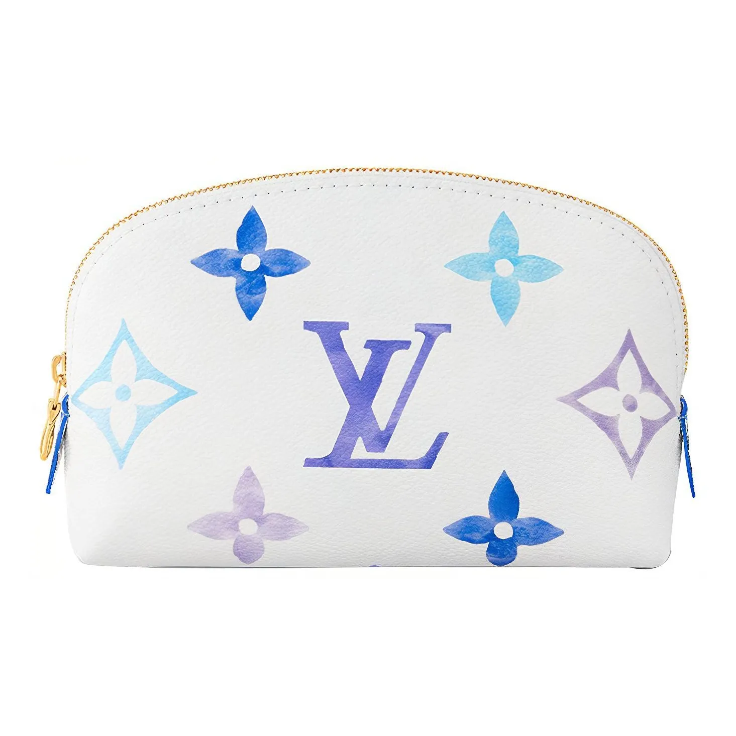 LOUIS VUITTON Canvas Handheld Makeup Bag Small Size Women's White/Blue