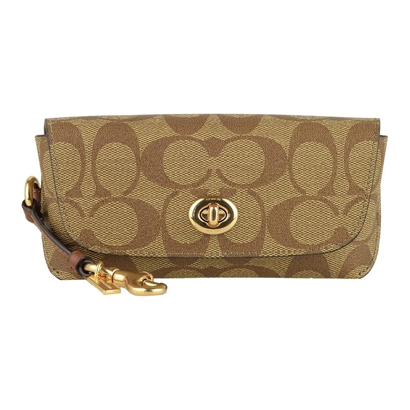COACH Sunglass Case Canvas Leather Sunglass Case Clutch Unisex Khaki Monogram