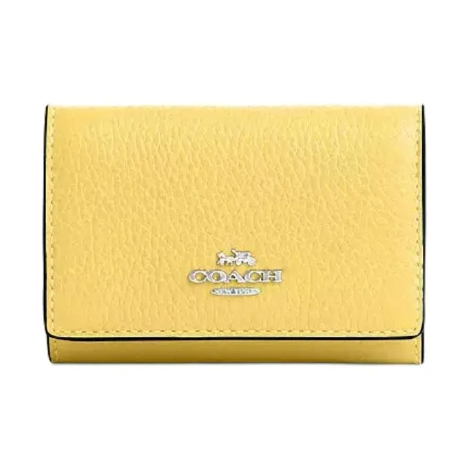 COACH Micro Leather Wallet Mini Women's Silver & Vintage Yellow