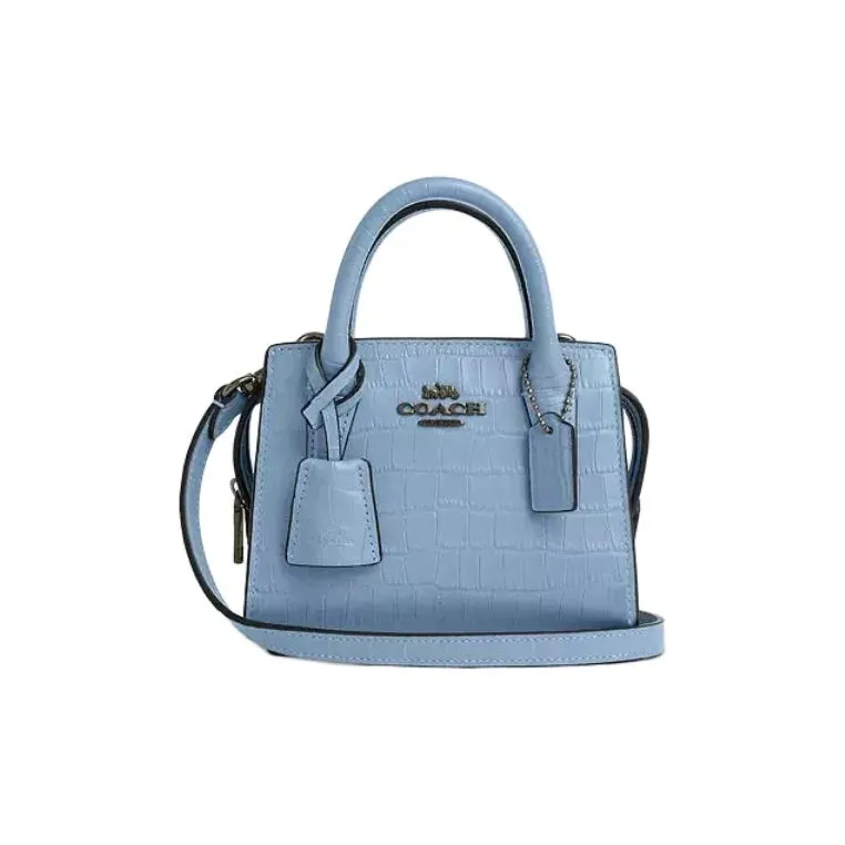 COACH Crocodile Embossed Leather Shoulder Bag, Crossbody Bag, Handbag Mini Women's Blue