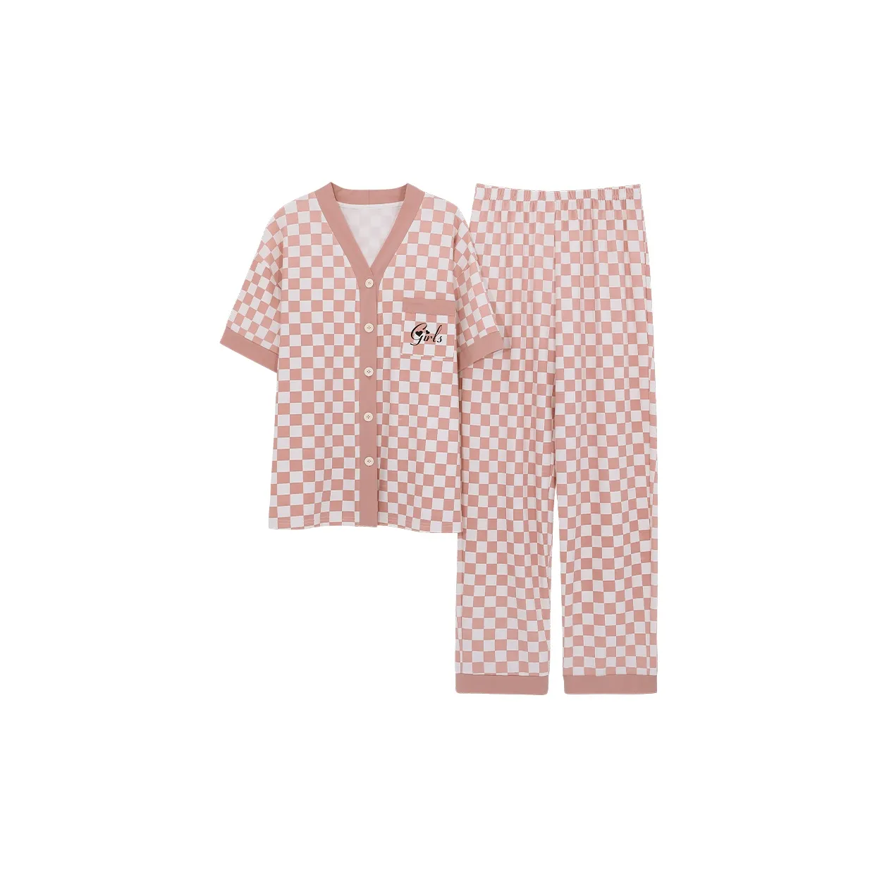 Pretty Lady Pajama Set Women's Pink White Plaid