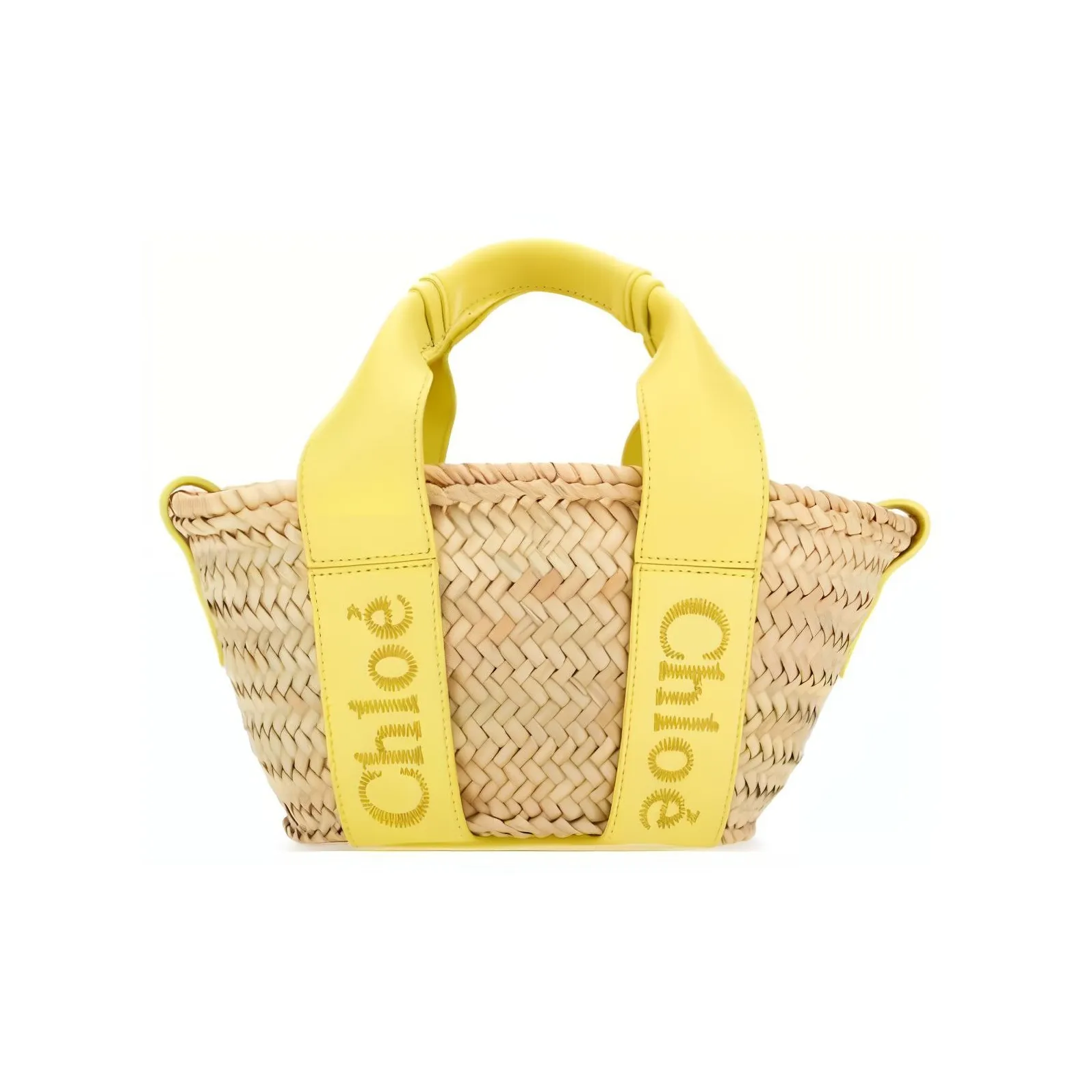Chloe Raffia With Smooth Calfskin Shoulder Bag, Crossbody Bag, Handbag Trumpets Women's Yellow