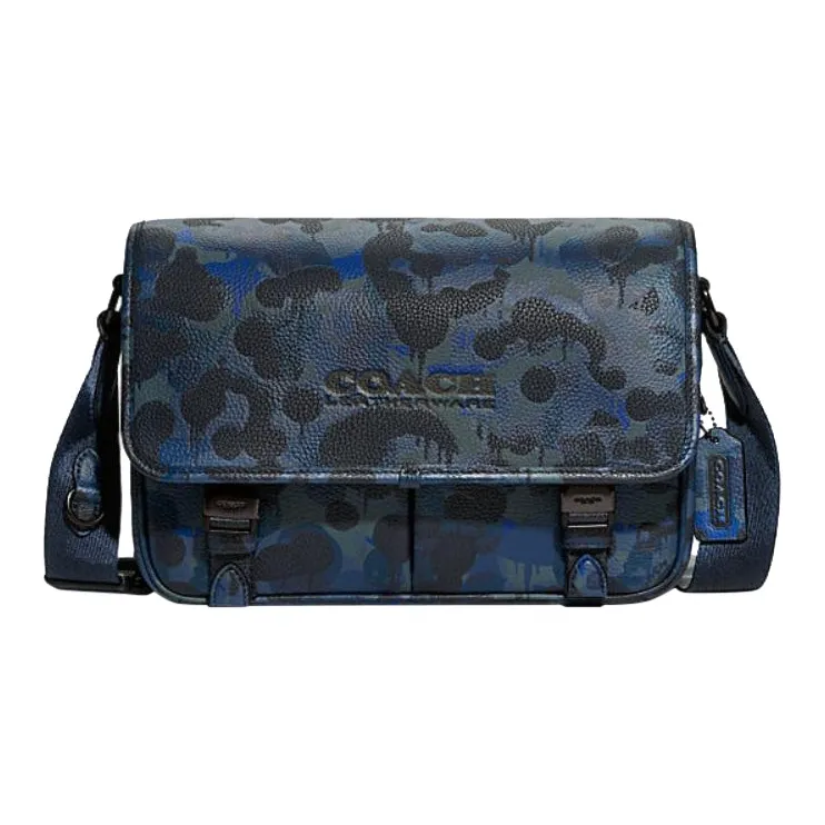 COACH League Cow Leather Shoulder Bag, Crossbody Bag Tubas Men's Blue & Black