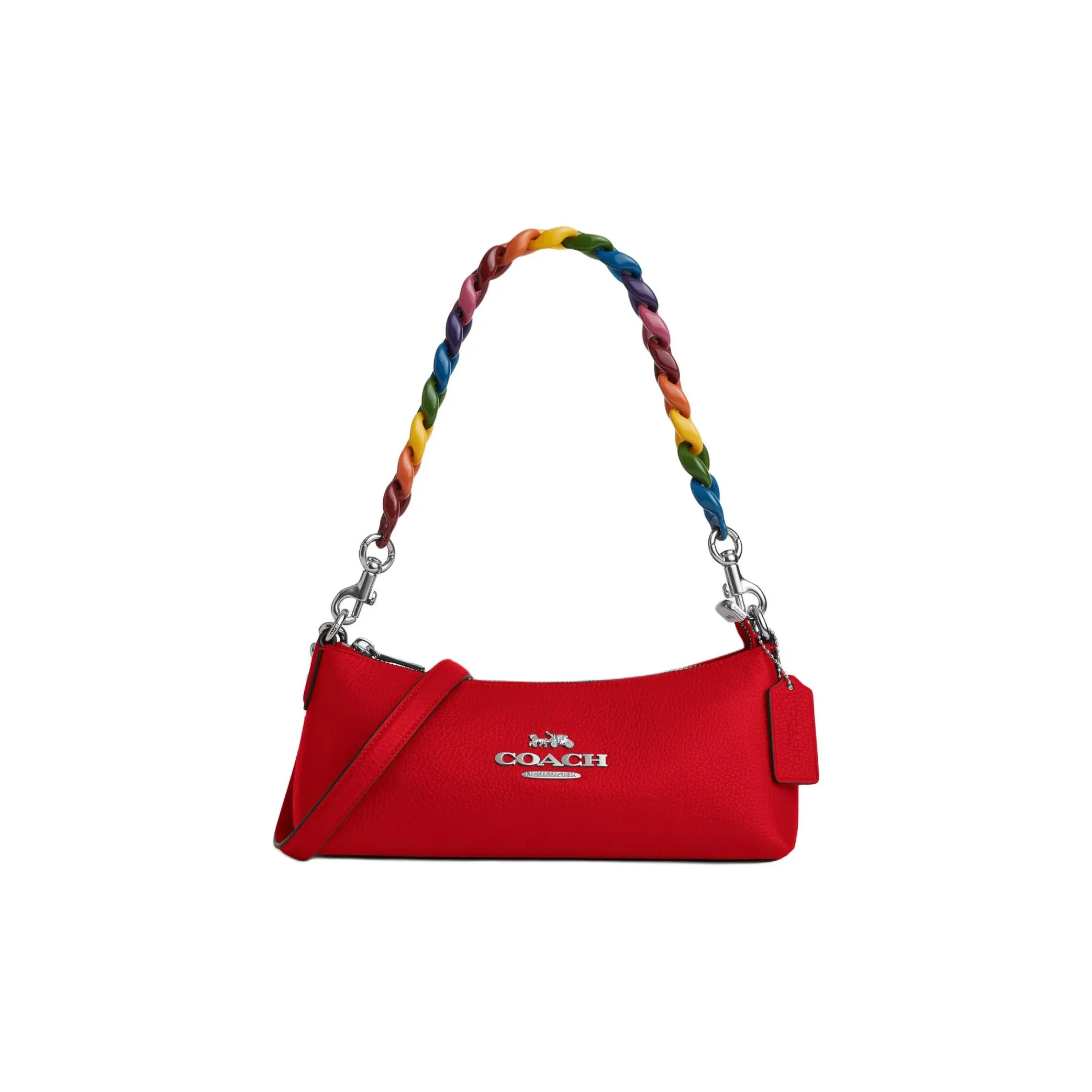 COACH Charlotte Утонченный Каменная Кожа Багет Сумка Сумка через плечо Женская Серебряная и Яркая POPPY Многоцветная