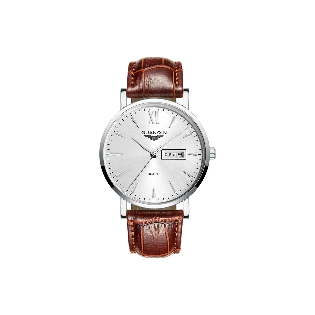 GUANQIN Кварцевый механизм Мужские часы Белый циферблат