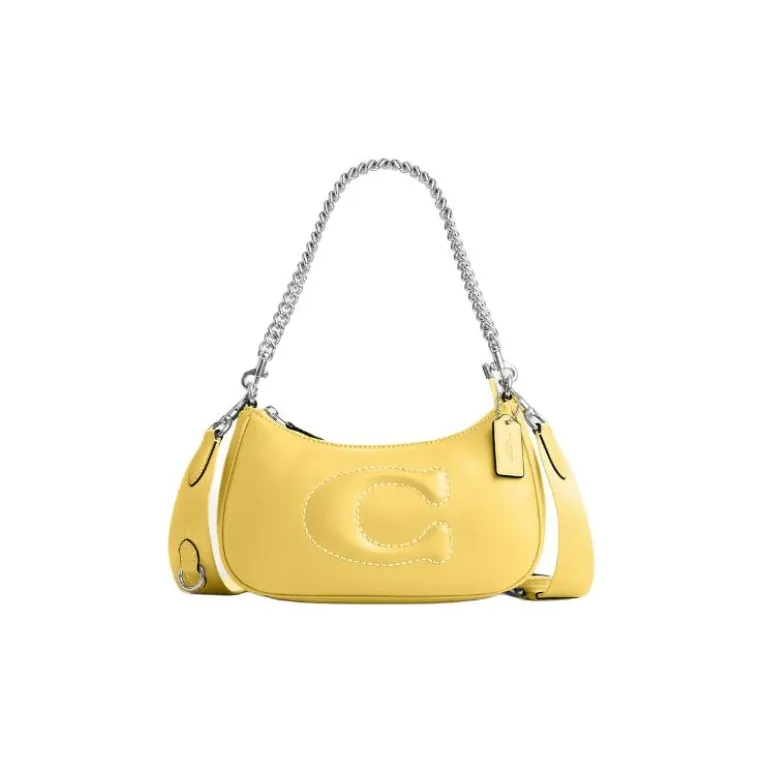 COACH Teri Leather Shoulder Bag, Handbag, Shoulder Bag Medium Size Women's Vintage Yellow