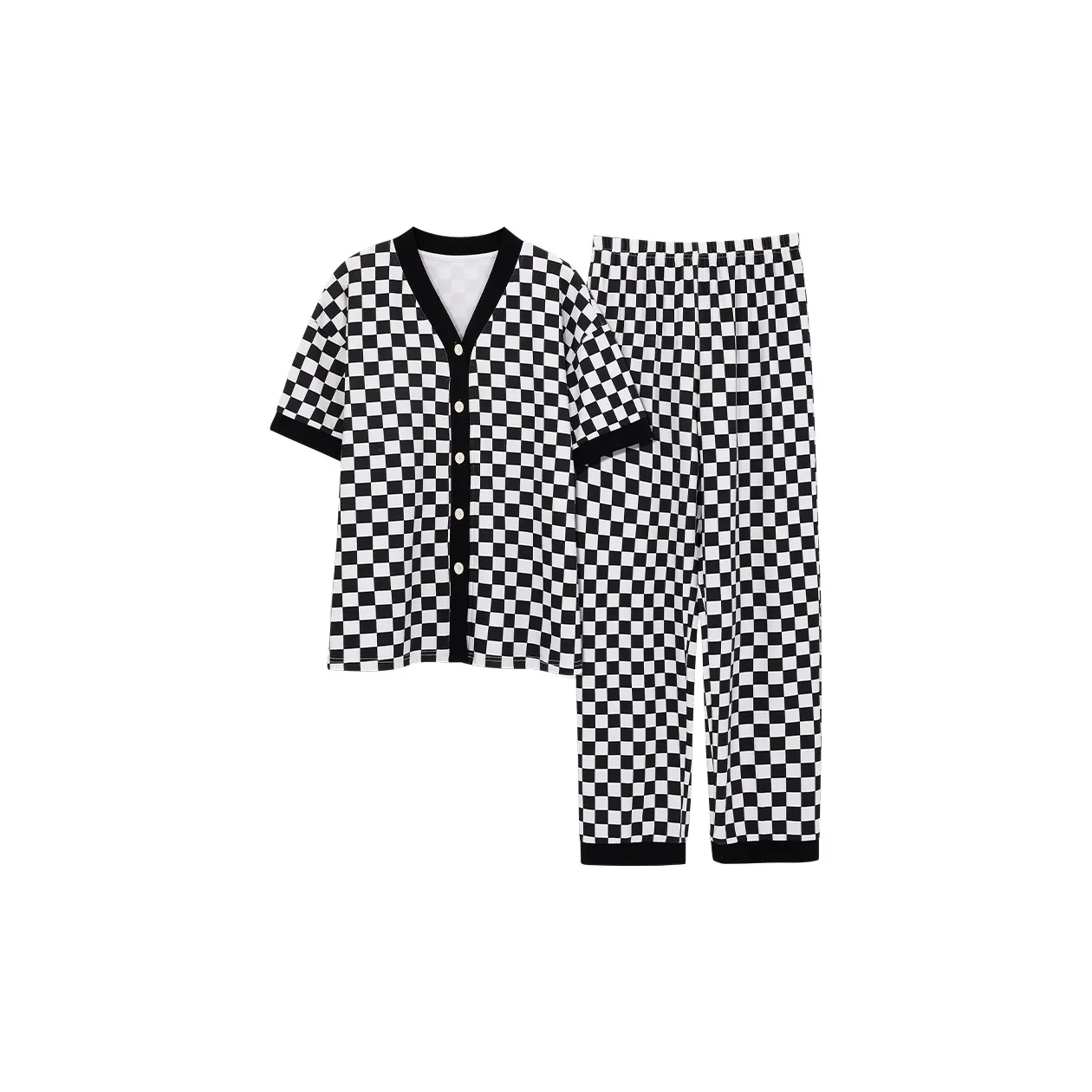 Pretty Lady Весенний и Осенний Комплект Пижам Женские Черный и Белый Клетка