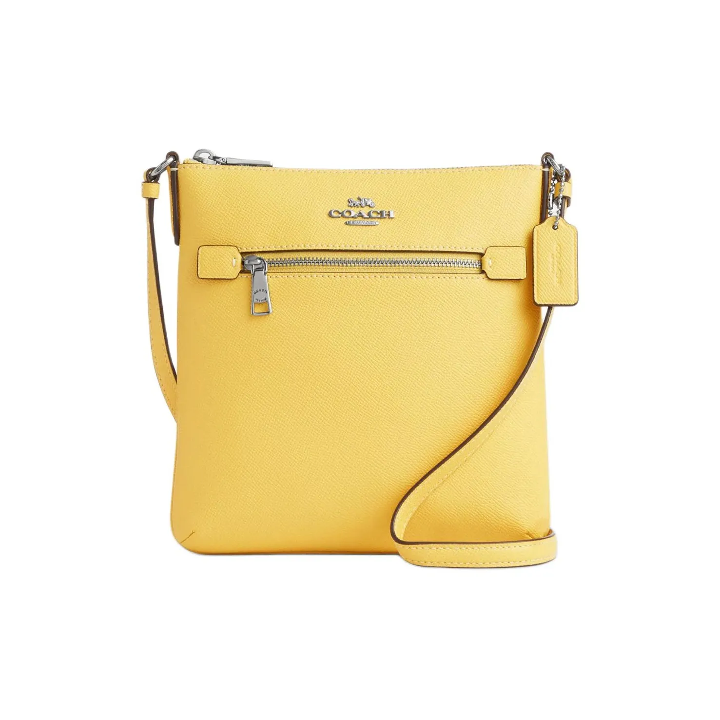 COACH File Cross Stitch Leather Shoulder Bag Crossbody Bag Small Size Women's Silver & Vintage Yellow
