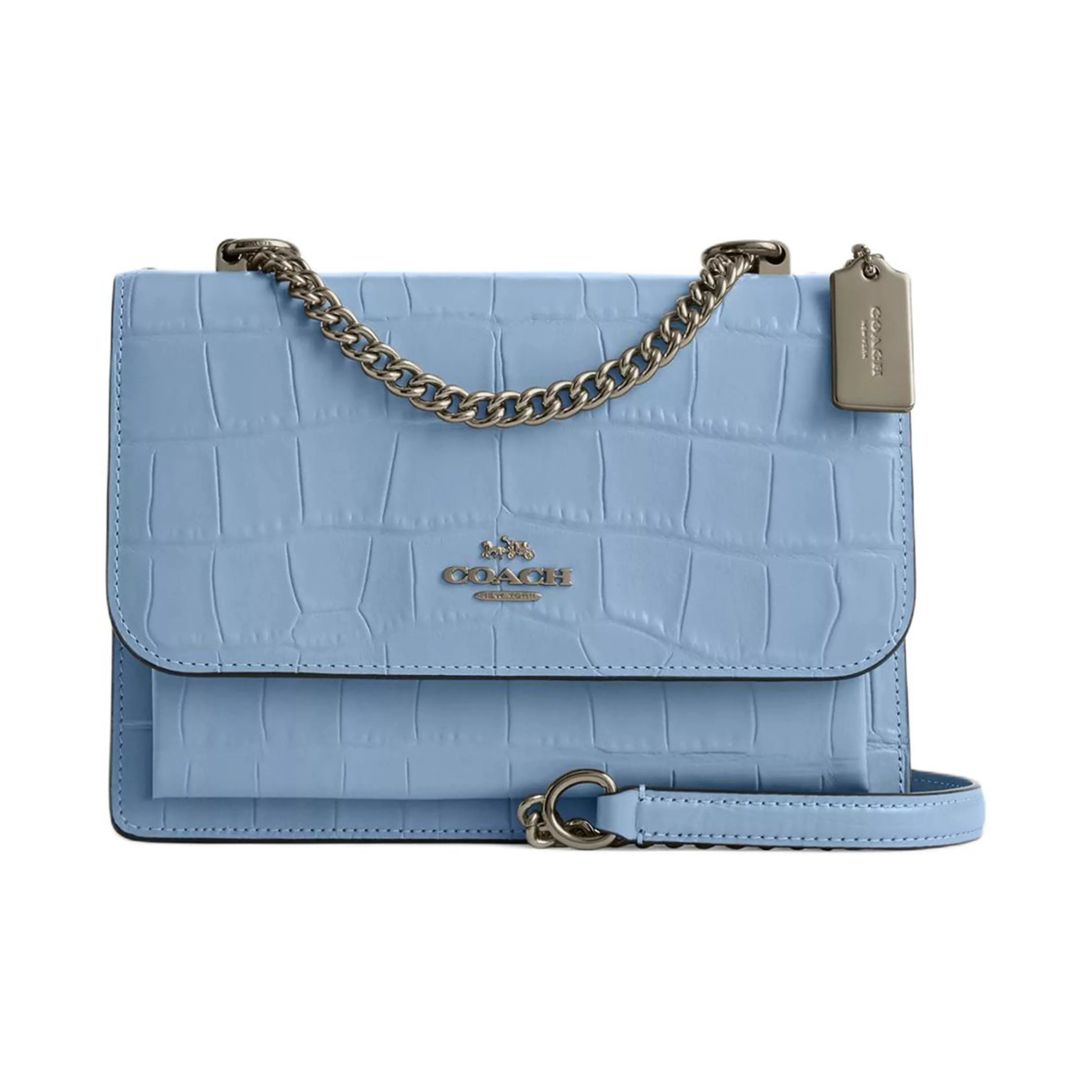 COACH Klare Leather Small Square Bag Shoulder Bag, Crossbody Bag Trumpets Women's Bronze With Cornflower Blue
