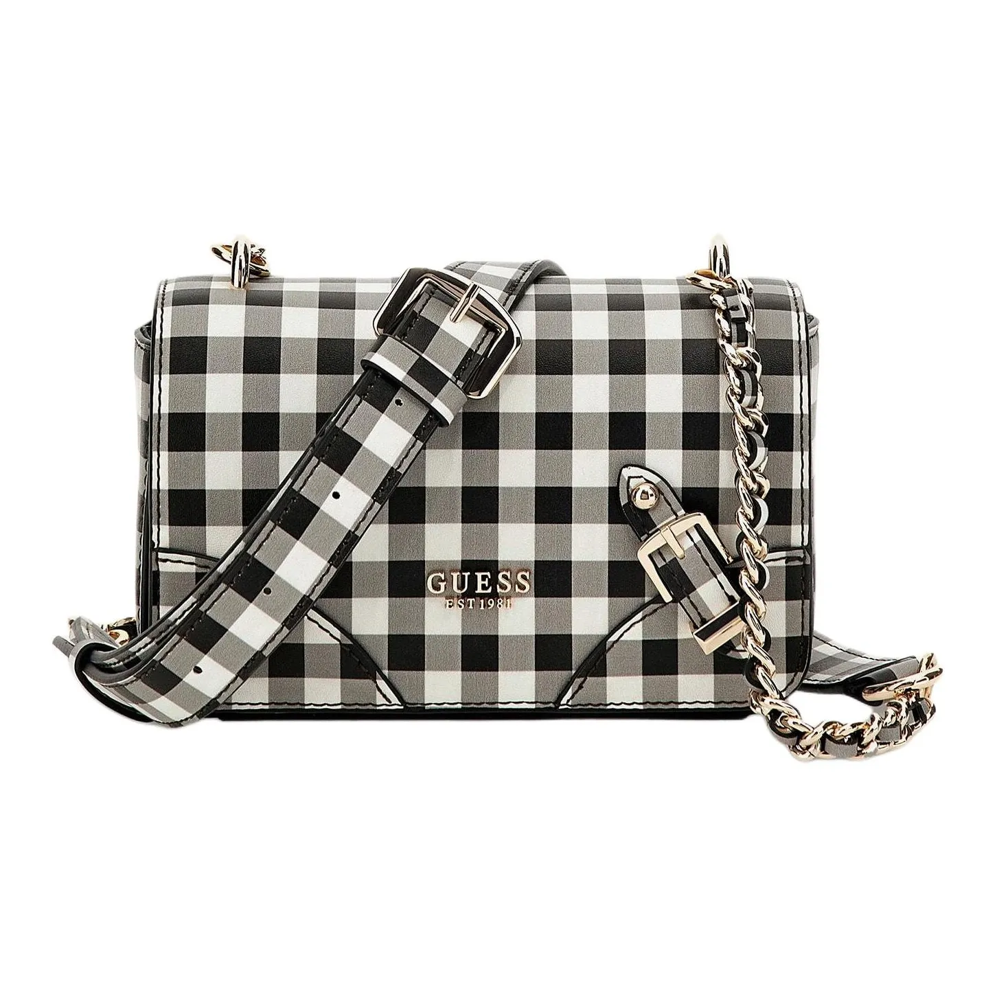 GUESS Polyurethane Shoulder Bag, Crossbody Bag Mini Women's Black & Gray & White