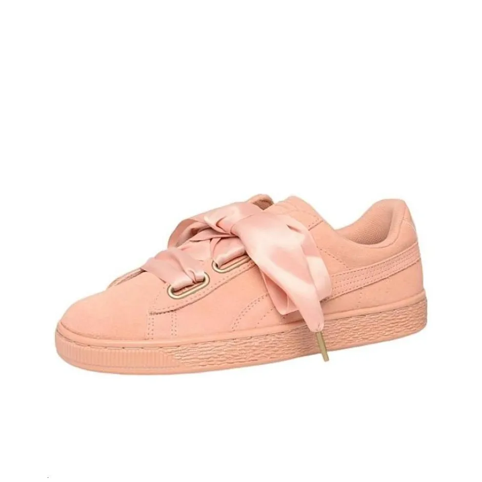 PUMA Suede Series Сердце Satin Низкие Кроссовки для скейтбординга Женские Светло-розовые