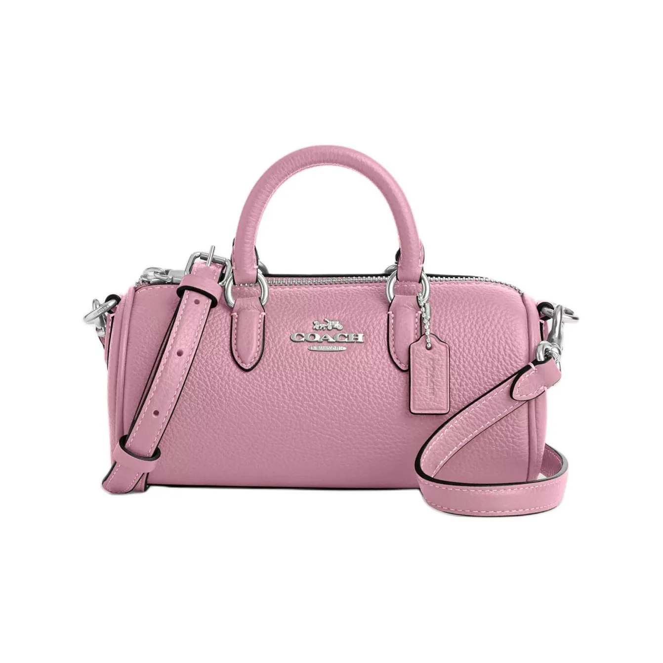 COACH Lacey Pebbled Leather Boston Bag, Handbag, Shoulder Bag, Crossbody Bag Trumpets Women's Silver & Tulip