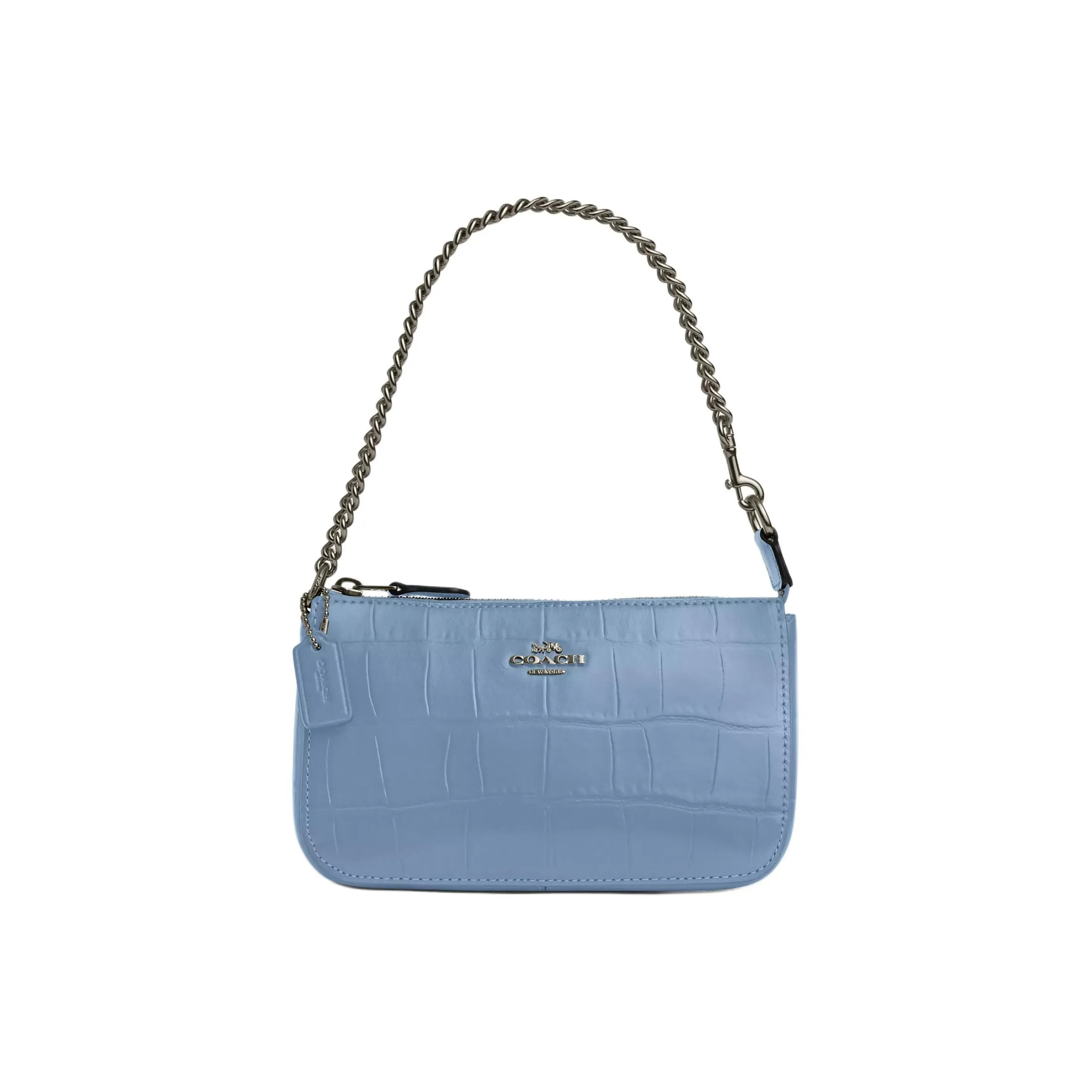 COACH Nolita Crocodile Embossed Leather Handbag Shoulder Bag Small Size Women's Bronze & Cornflower Blue