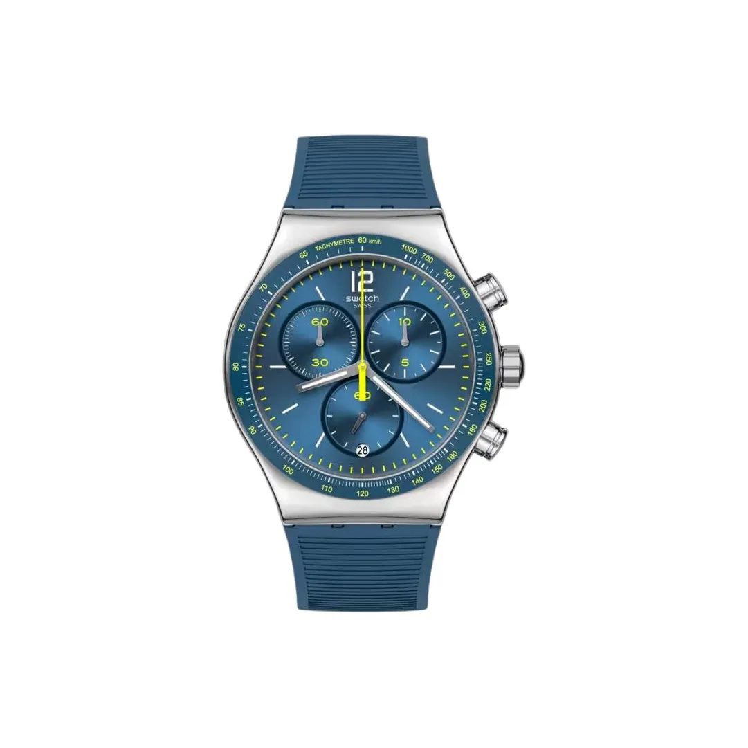 Swatch Quartz Механизм Унисекс Часы 49 мм Синий Циферблат Нержавеющая Сталь Корпус Резиновый Ремешок