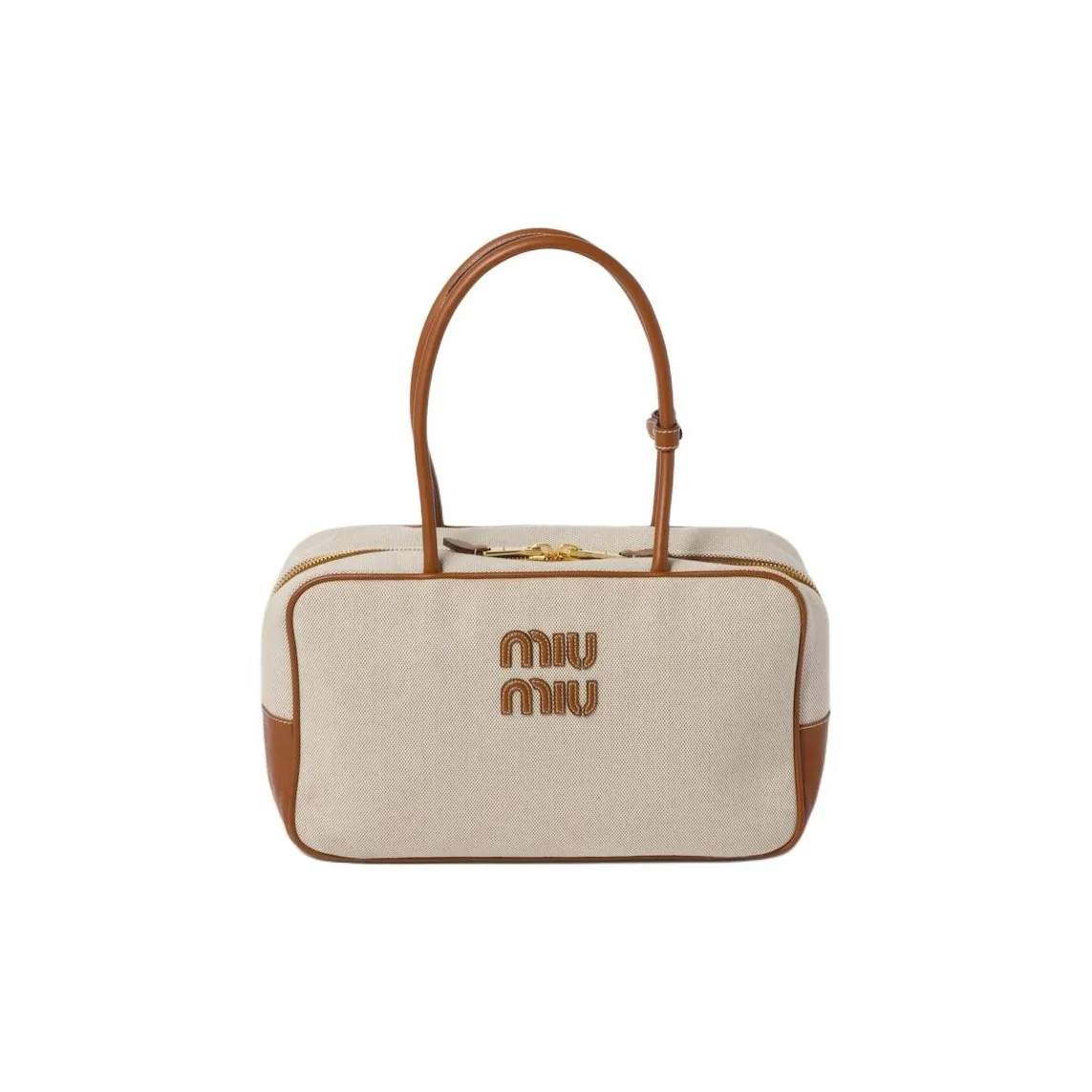 MIU MIU Canvas With Leather One Shoulder Handbags Women's Beige & Brandy