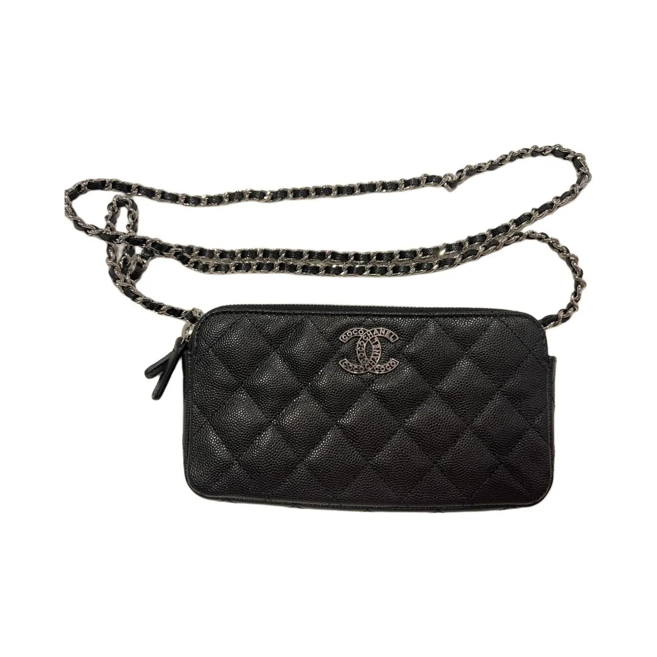 CHANEL Grain Caviar Cow Leather Wallet Unisex Black