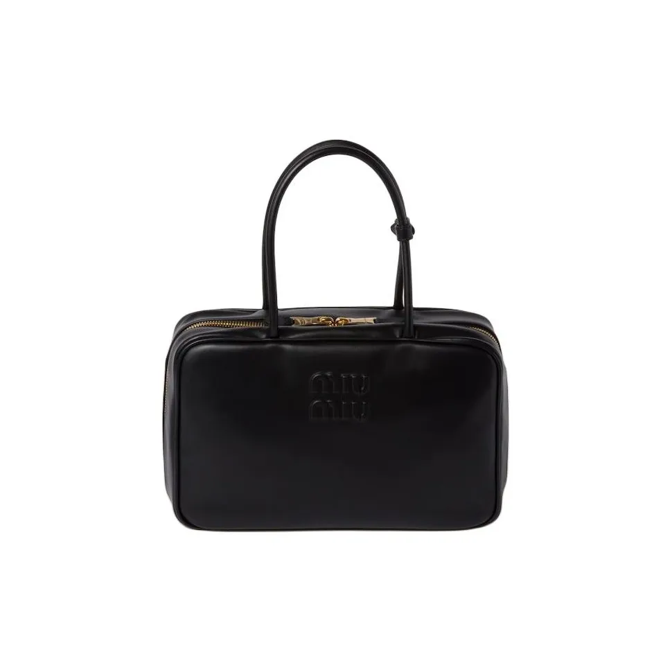 MIU MIU Beau Calfskin Bowling Bag Shoulder Bag Handbag Large Size Women's Black