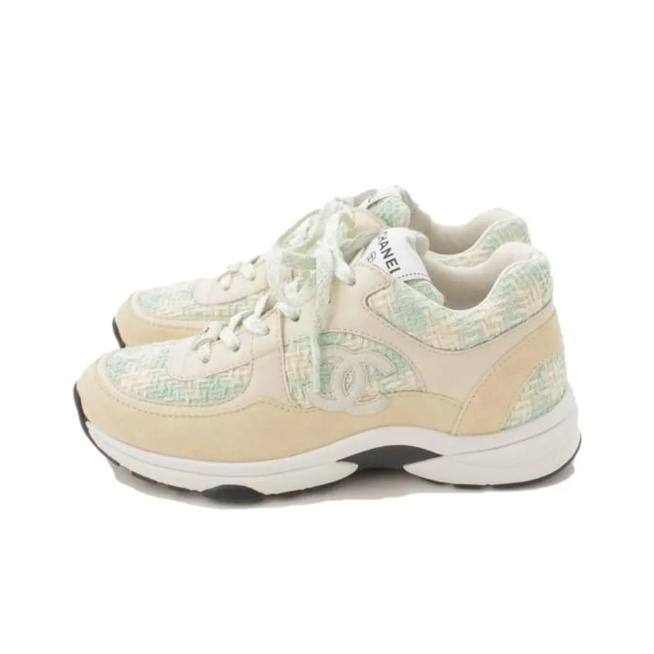 CHANEL Low Top Sports Casual Shoes Women's Beige Blue
