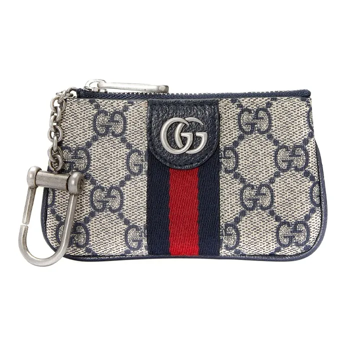 GUCCI Ophidia Canvas With Leather Charm Bag Coin Purse Key Pouch Women's Blue & Beige