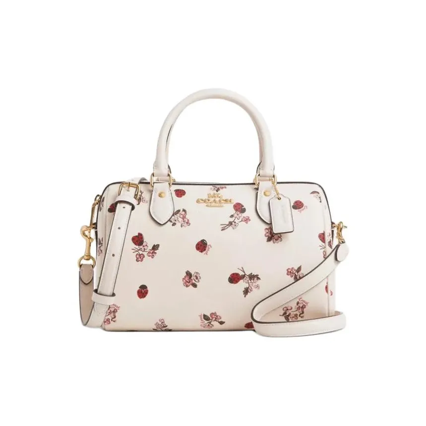 COACH Rowan Coated Canvas Handbag Shoulder Bag Crossbody Bag Medium Size Women's Gold & Chalk Multicolor