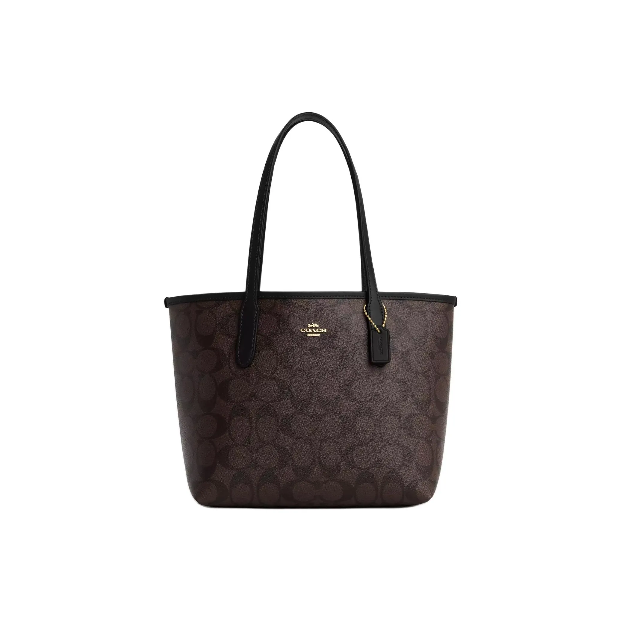 COACH City Leather Tote Bag Shopping Bag Shoulder Bags Women's Gold & Brown Black