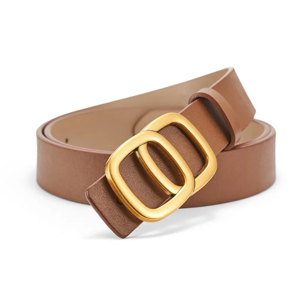 RED DRAGONFLY Minimalist Style Fashion Pin Buckle Cow Split Leather Belts Women's Black, Caramel 2.8CM