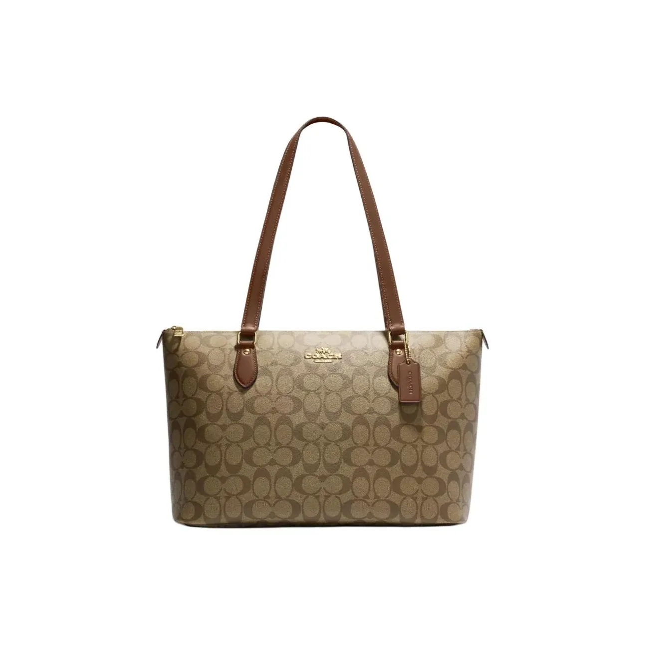 COACH Gallery Leather Tote Bag Shopping Bag Handbag Shoulder Bag Large Size Women's Brown & Khaki