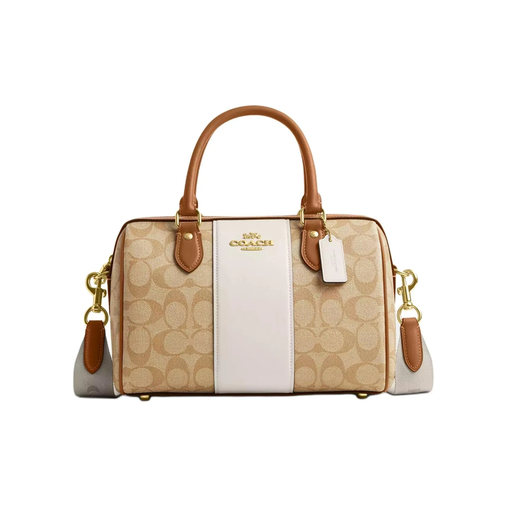 COACH Rowan Canvas Shoulder Bag, Crossbody Bag, Handbag Medium Size Women's Light Khaki & Chalk White